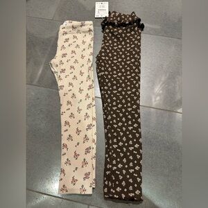 Zara 6 Girls Floral Legging Bundle, New & Vguc, Brown Cream Ruffle Ribbed